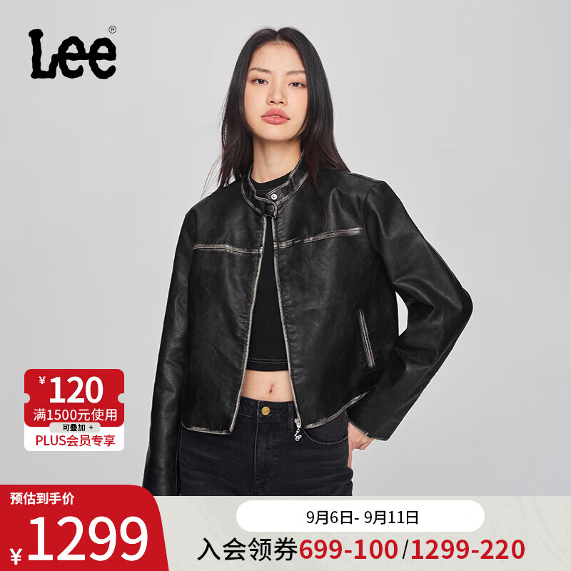 Lee24早秋舒适女款美拉德PU夹克外套LWT008298205 黑棕色 S