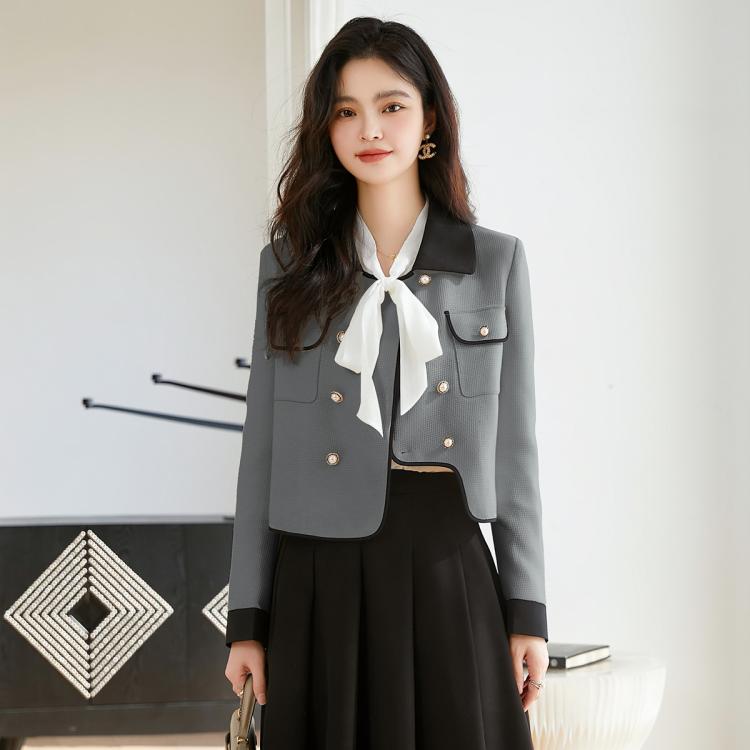 安乃安 on&on【小香风外套女】2024年春装百搭撞色双排扣长袖短款上衣