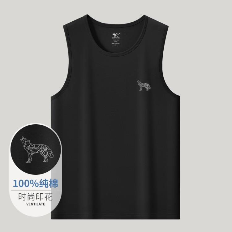 【100%纯棉】男款印花无袖T恤户外休闲可外穿男士打底背心男