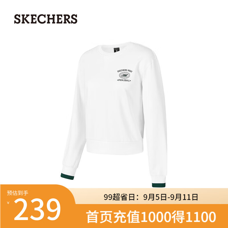 斯凯奇（Skechers）2024秋季女圆领卫衣舒适运动百搭P424W039 亮白色/0019 XXL