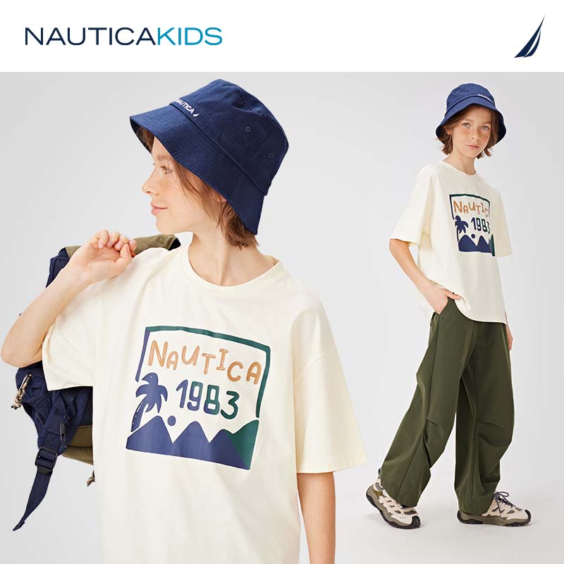 NAUTICA【2024夏季】NAUTICA童装 男童女童短袖T恤儿童原纱凉感童趣系列 米白 110cm