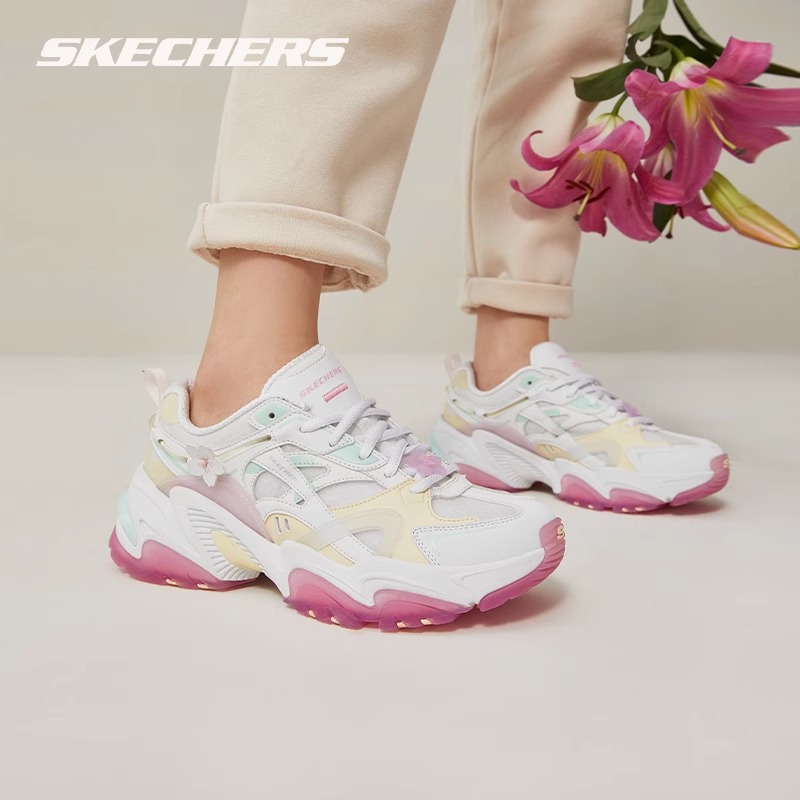 Skechers斯凯奇桃花鞋老爹鞋2024夏樱花少女运动休闲女鞋