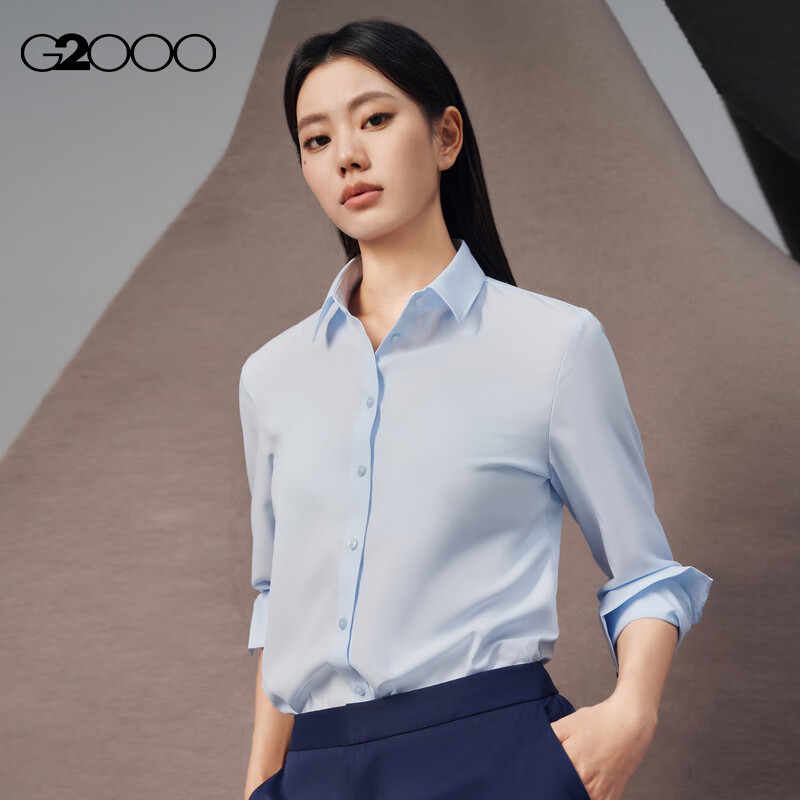 G2000【配赠丝带】G2000女装FW24商场免烫速干通勤长袖衬衫上衣 配赠丝带/速干不易皱-浅蓝色修身26寸 36