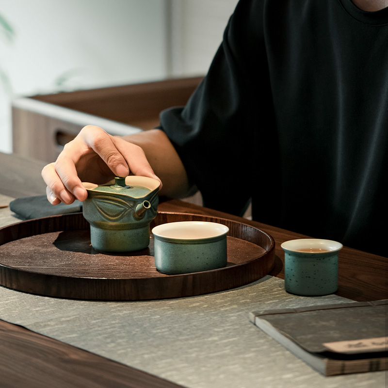 万仟堂陶瓷联名茶具一壶二杯便携旅行茶具套装家用功夫茶具三星堆