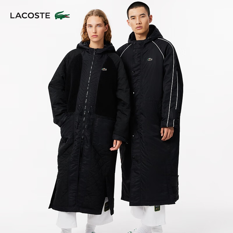 LACOSTE法国鳄鱼 X CLOT联名24秋季中长款黑色连帽保暖外套|BH4308 031/黑色 M /175