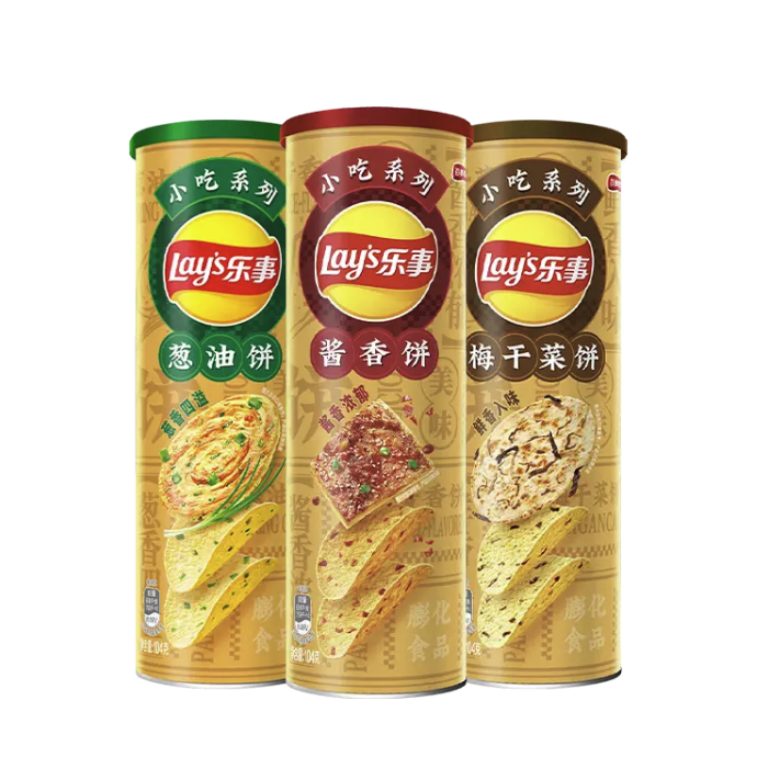 Lay's 乐事 小吃系列 薯片 3口味 104g*3罐（梅干菜饼味+酱香饼味+葱油饼味）