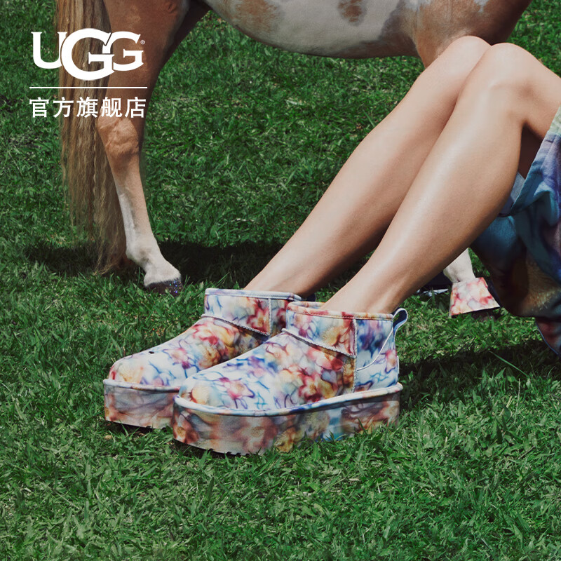 UGG x Collina Strada 秋季男女同款合作款厚底印花雪地靴1170171 LLF | 浅蓝花色 39.5