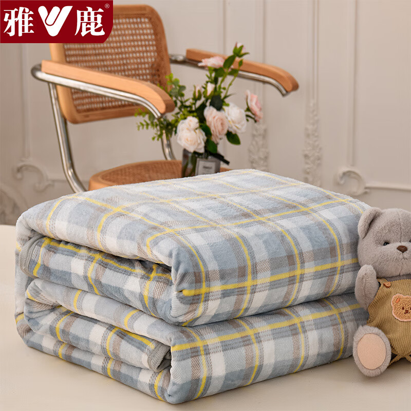 雅鹿冬天加厚毛毯被子加绒盖毯冬季宿舍单人办公室双层拉舍尔铺床毯
