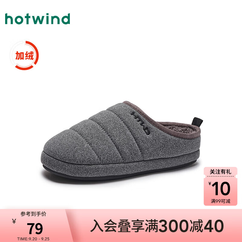 热风（Hotwind）24年冬季居家纯色厚底加绒温暖居家舒适男士家居鞋 09