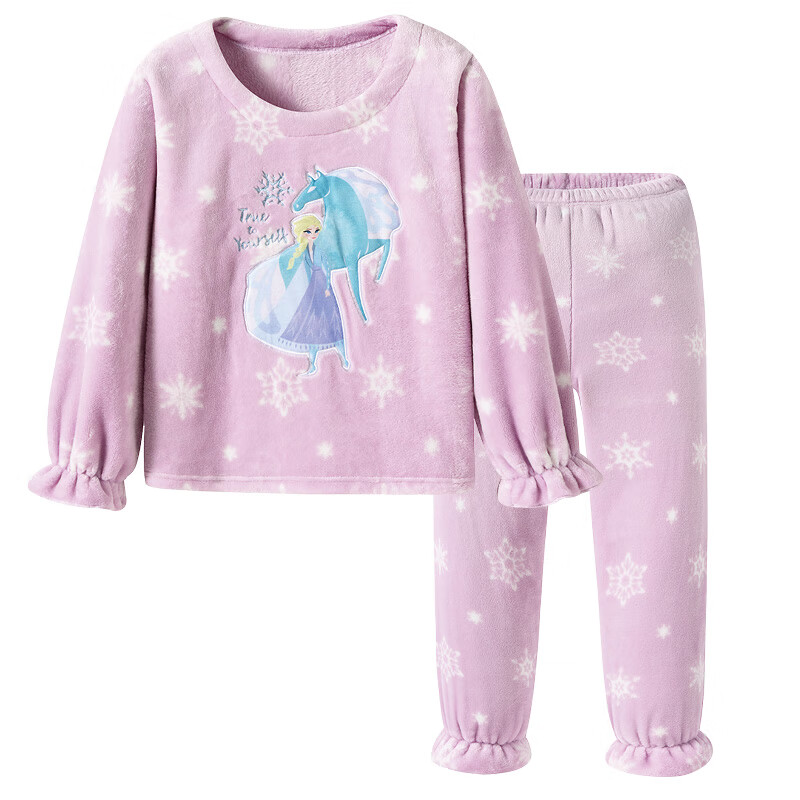 三枪三枪儿童秋冬内衣套装卡通联名款男女童长袖长裤加厚加绒家居套装 紫色女童8D108D0 【110CM 参考体重30-35斤】