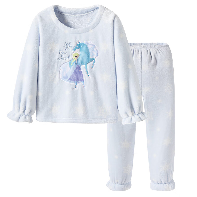 三枪三枪儿童秋冬内衣套装卡通联名款男女童长袖长裤加厚加绒家居套装 雪花蓝女童8D108D0 【120CM 参考体重35-45斤】