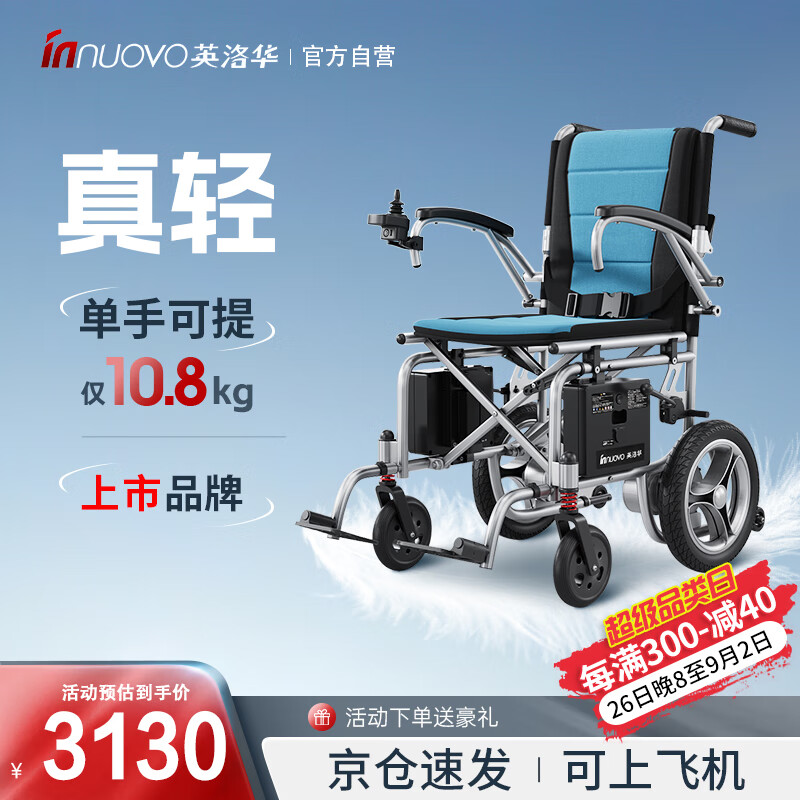 英洛华innuovo 电动轮椅车老年人智能代步手推车 轻便折叠锂电池铝合金家用医用便携全自动 N5519C-6A双拼色 