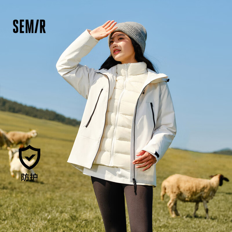 森马（Semir）防护外套|羽绒服女三防防雨防风三合一2024冬两件套109724113008 灰白10809 M