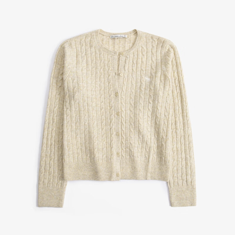 ABERCROMBIE & FITCH女装 24秋冬经典小麋鹿刺绣绞花毛衣针织开衫KI150-4294 米黄色 XXS (160/80A)
