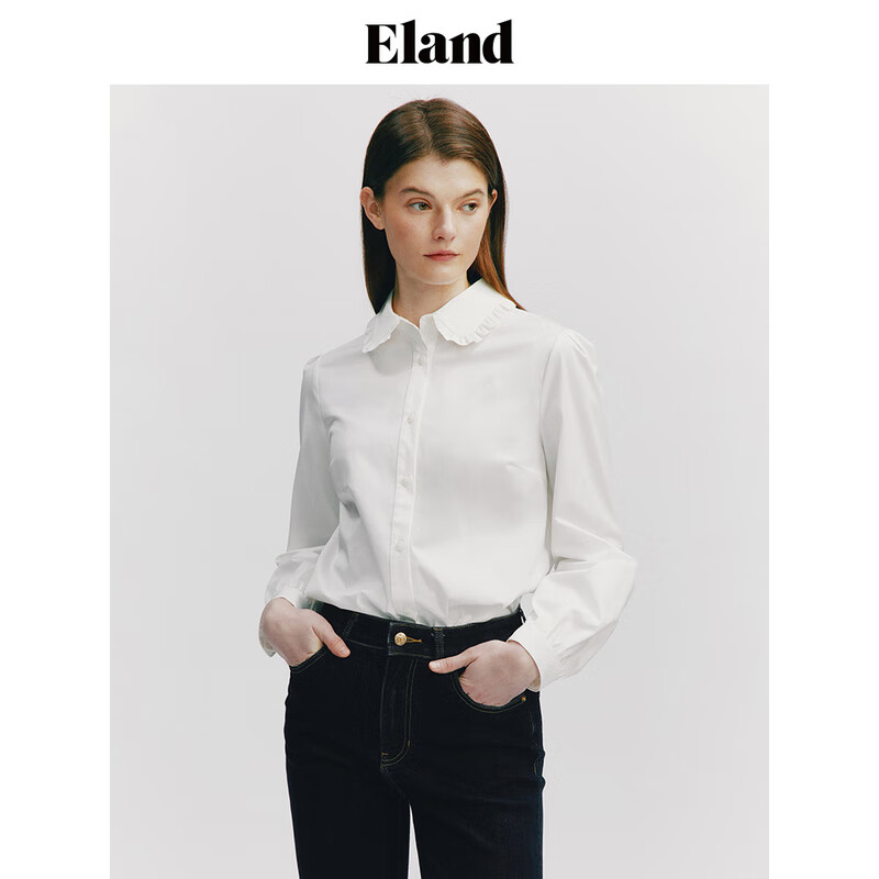 ELAND衣恋衬衫女基础款甜美学院风衬衣时尚上衣2024春季 象牙白/白色(39)Ivory M/165