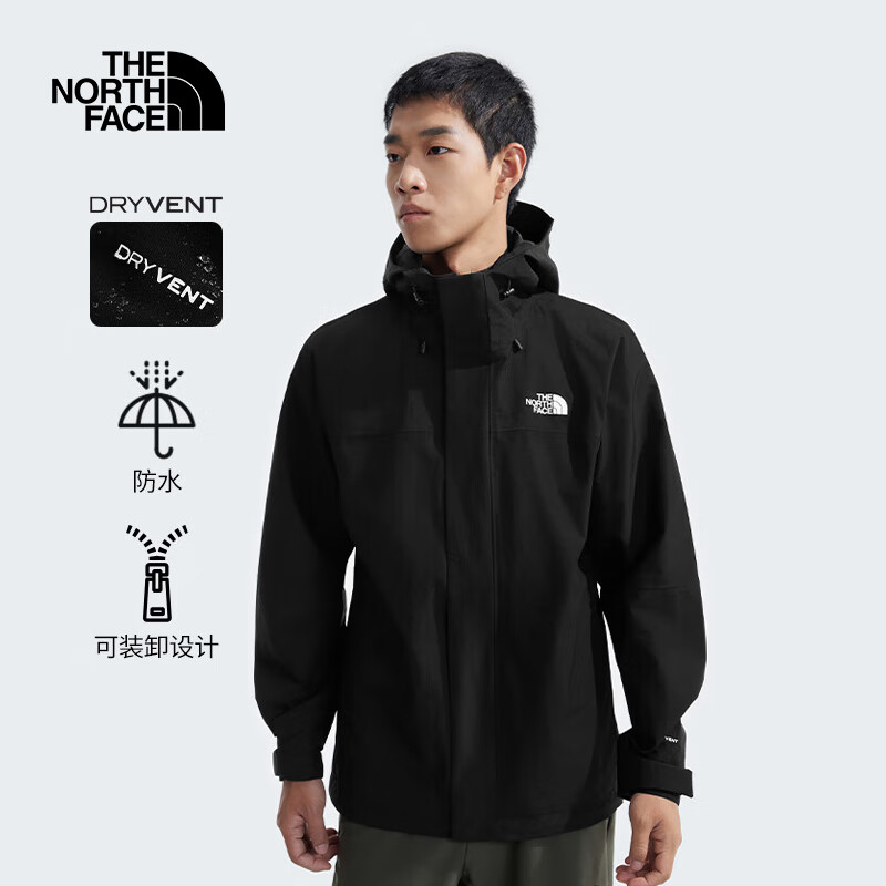 The North Face24秋冬北面冲锋衣男户外防风防水防寒服抓绒内胆三合一冲锋衣 JK3/宇宙黑/晒单 L/175