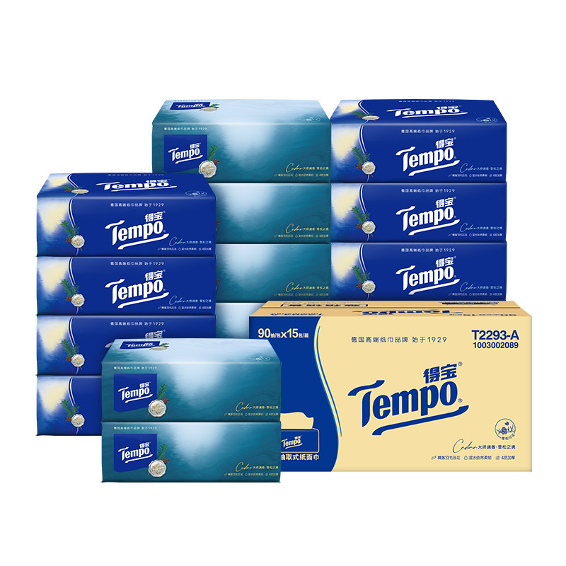 Tempo/得宝 软抽雪松之境系列 抽纸 4层90抽15包 格调雪松香
