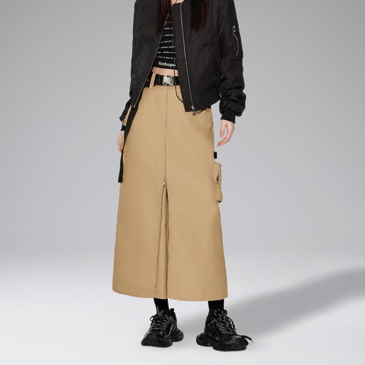 冬装 休闲机能风中长款降落伞工装半身裙女