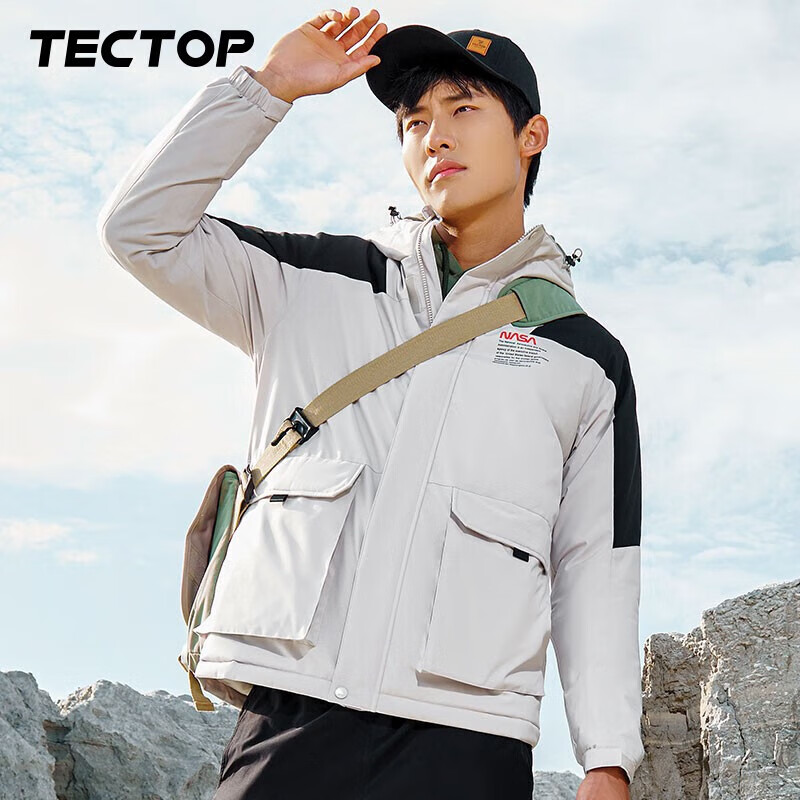 探拓（TECTOP）棉服男秋冬保暖舒适户外风衣休闲外套 白色 2XL