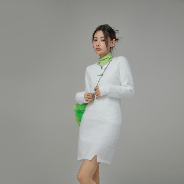 CHUU纯欲针织长袖连衣裙女春打底包臀a字短裙子