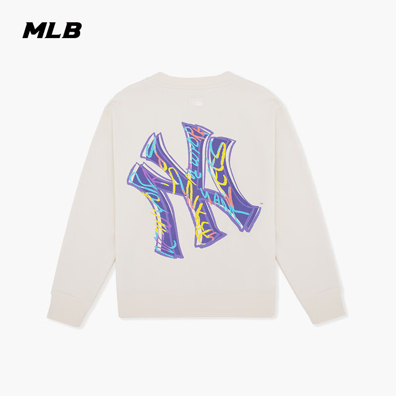 MLB 男女涂鸦大logo时尚卫衣圆领套头衫24秋季MTB13 纽约洋基队/深奶油色 M