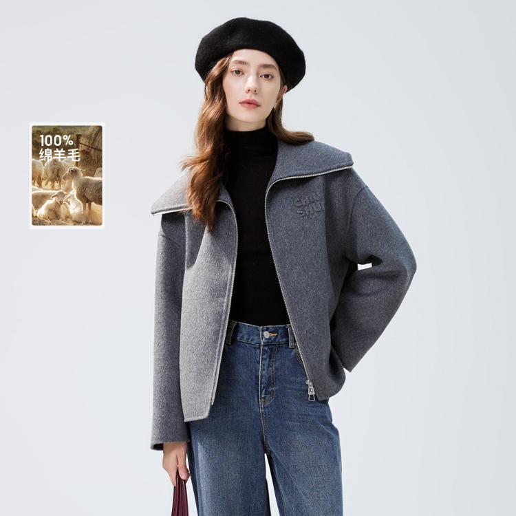 【24年冬】100%绵羊毛休闲大翻领大衣毛呢外套