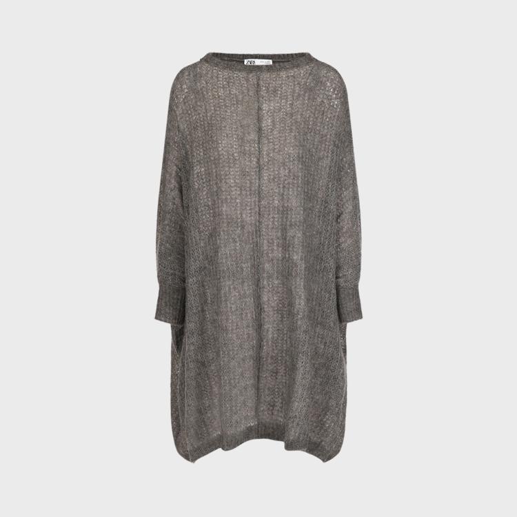 女士潮流时尚宽松纯色轻透圆领毛衣