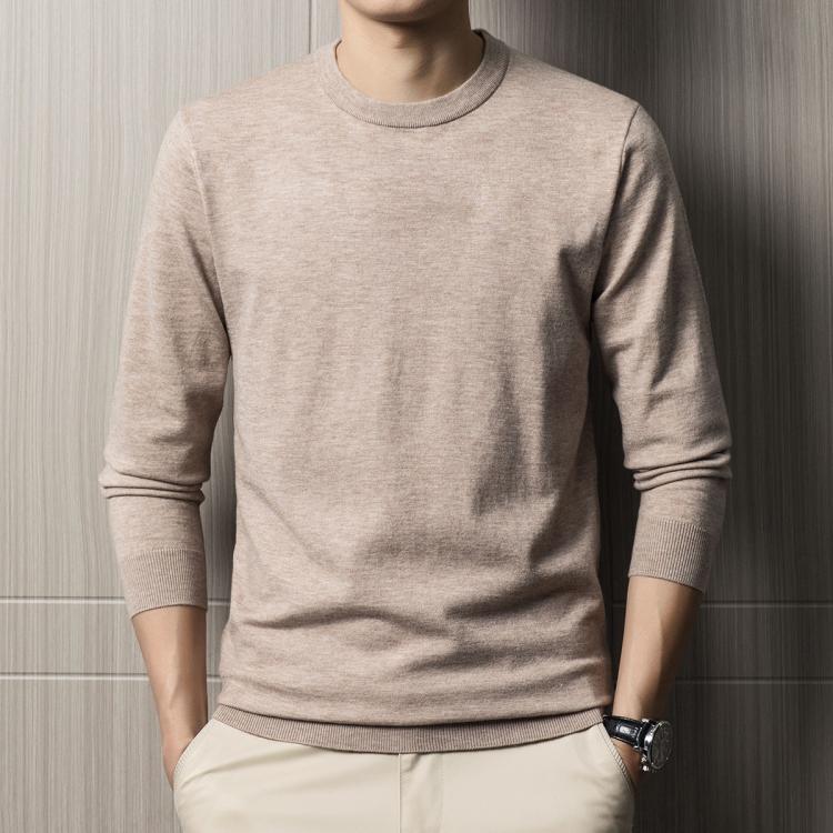 2024秋冬绵软舒适长袖圆领针织毛衣纯色休闲亲肤舒适男式毛衣