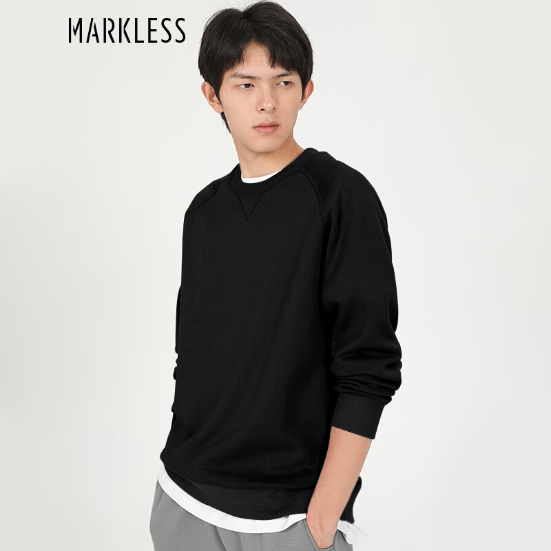 MARKLESS卫衣男2024秋季保暖蓄热加绒长袖纯色宽松打底衫男装WYB2442M-1 星空黑 XXL