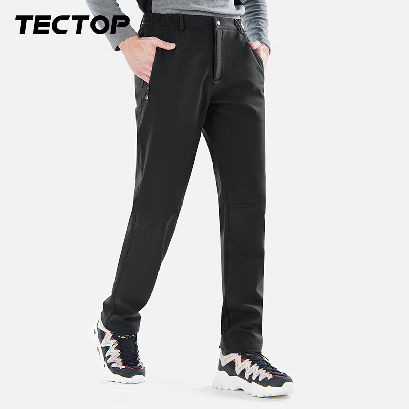 探拓（TECTOP）软壳裤秋冬男式户外旅行防风弹力保暖徒步长裤 男款黑色 XL