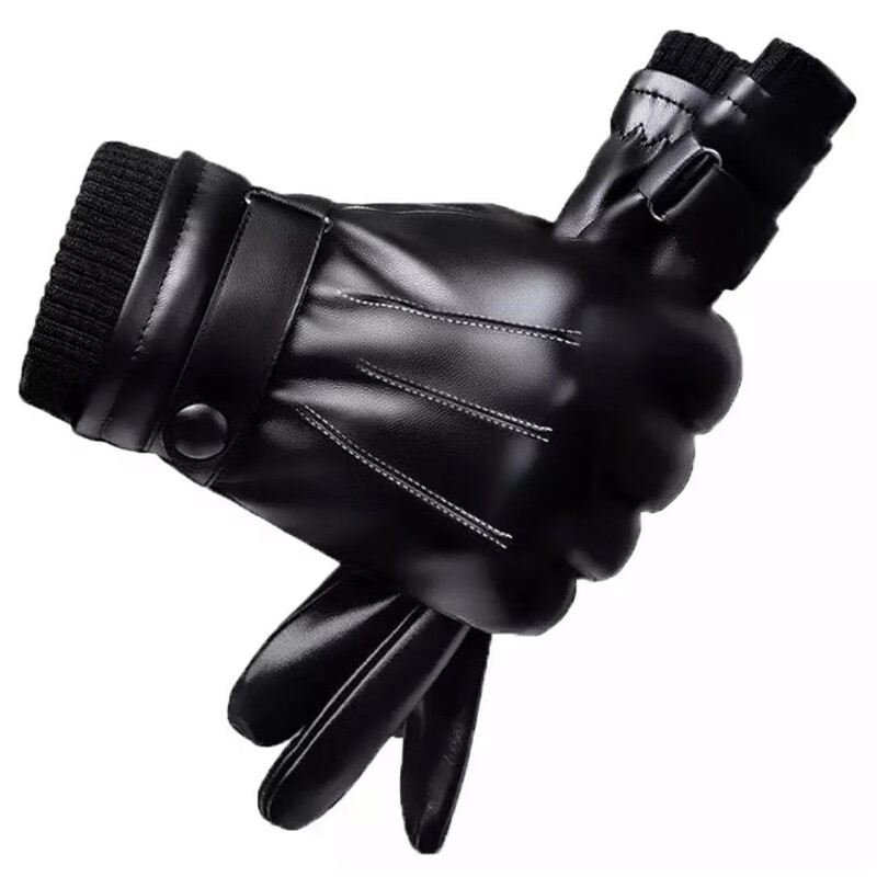 GLO-STORYPU皮手套男触屏手套秋冬季加绒加厚保暖户外骑行手套MST744011 三条杠黑（升级罗口款）