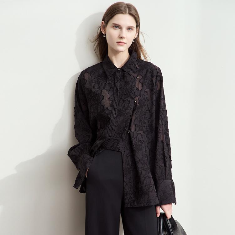 【中式国风】2024秋中式国风中长款提花衬衫上衣女春秋