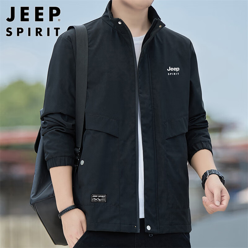 JEEP SPIRIT吉普夹克男秋季外套男装男士宽松休闲潮流上衣服 黑色 XL