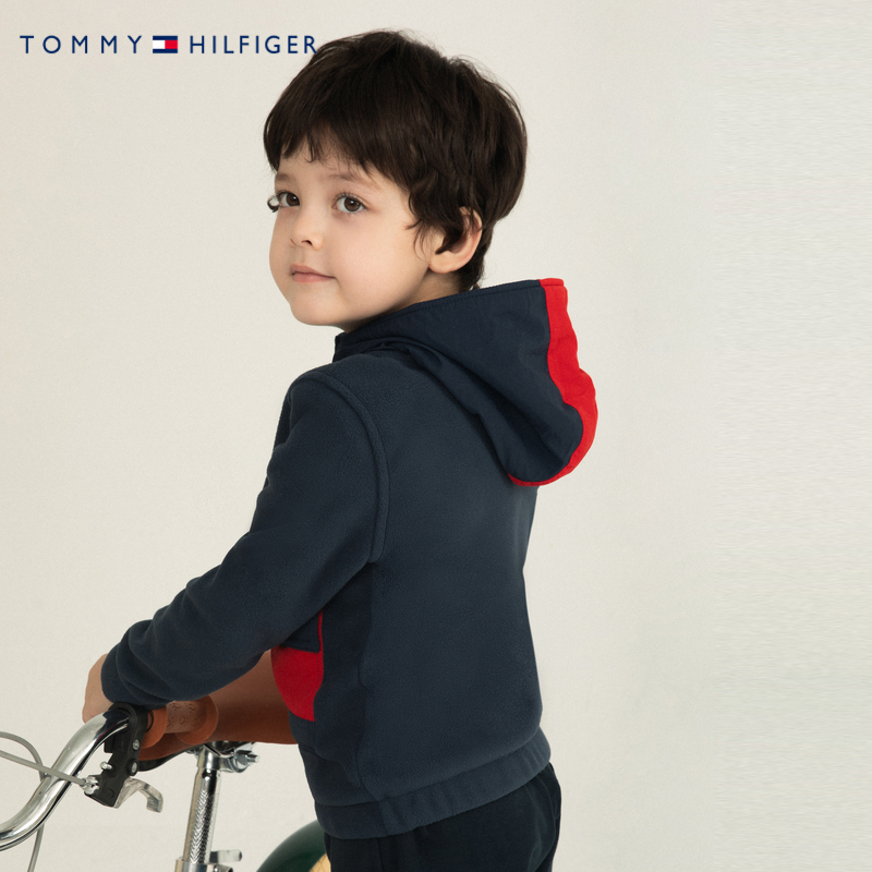 TOMMY HILFIGER汤米童装秋冬季男女童加绒连帽卫衣官方儿童保暖加厚上衣潮