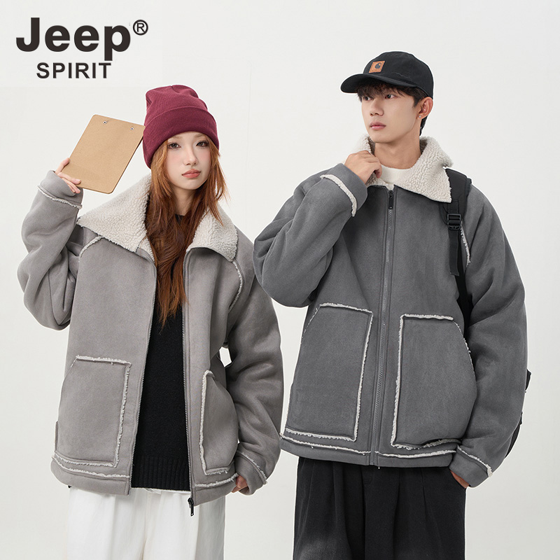 JEEP SPIRIT皮毛一体美式麂皮绒复古机车服外套冬季潮牌男女同款