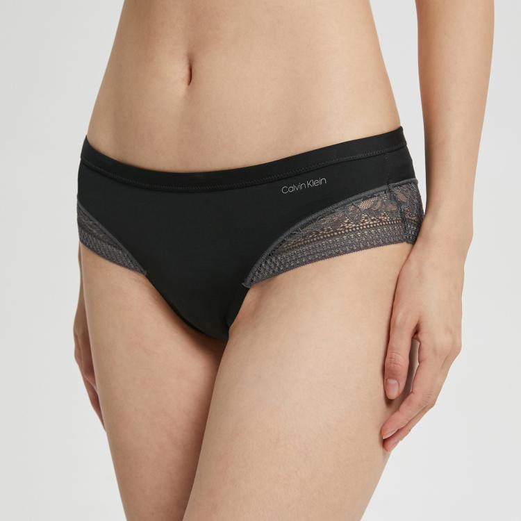 CK内衣女士性感蕾丝拼接高弹力透气无痕半包臀防夹臀内裤QF6933AD