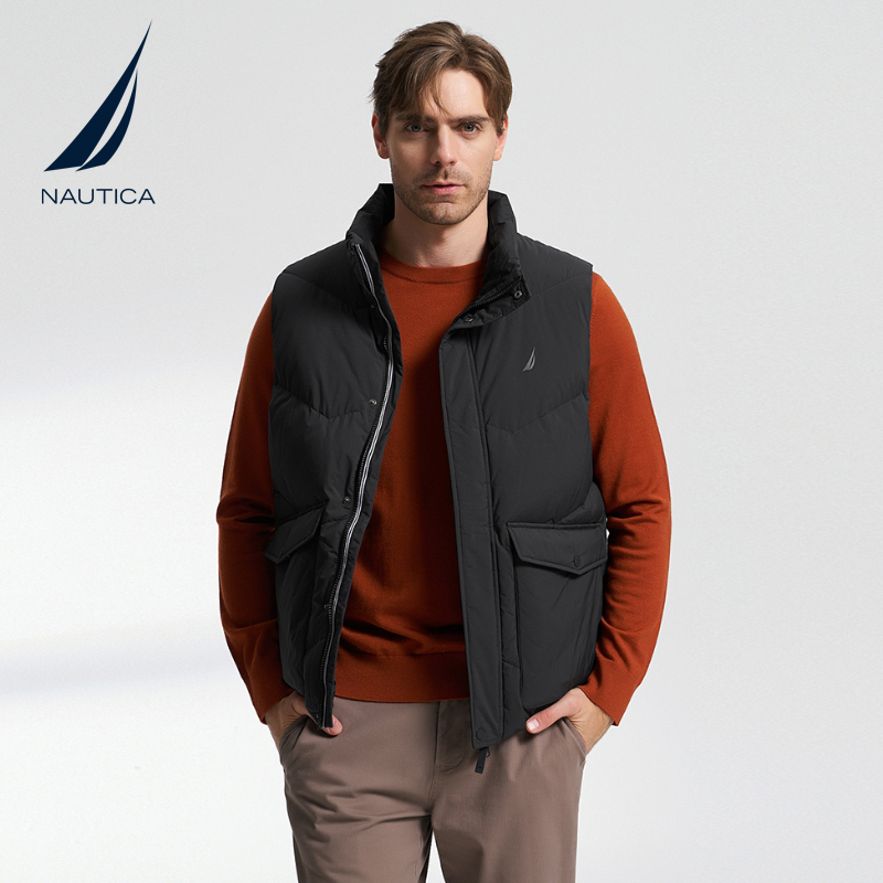 NAUTICA/诺帝卡男装秋冬防轻泼水中型宽松休闲立领羽绒背心JO3327