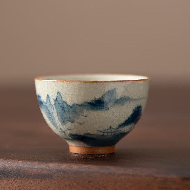 朗特乐 Le Bronte中式手绘荷花哥窑茶杯功夫茶具陶瓷品茗杯家用开片釉主人杯建盏杯 哥窑单杯【山涧】 50ml