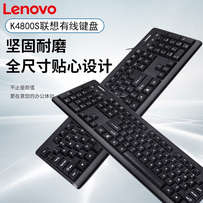 联想（Lenovo）有线键盘鼠标套装无线办公台式电脑笔记本通用办公打字多媒体商务家用游戏轻薄便携静音轻声键盘 K4800S-经典款【有线键盘】