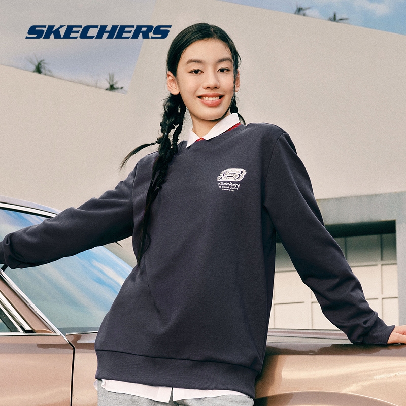 Skechers斯凯奇秋季卫衣男女加绒白色圆领舒适宽松百搭上衣 【加绒款】奥德赛灰/026R XXL