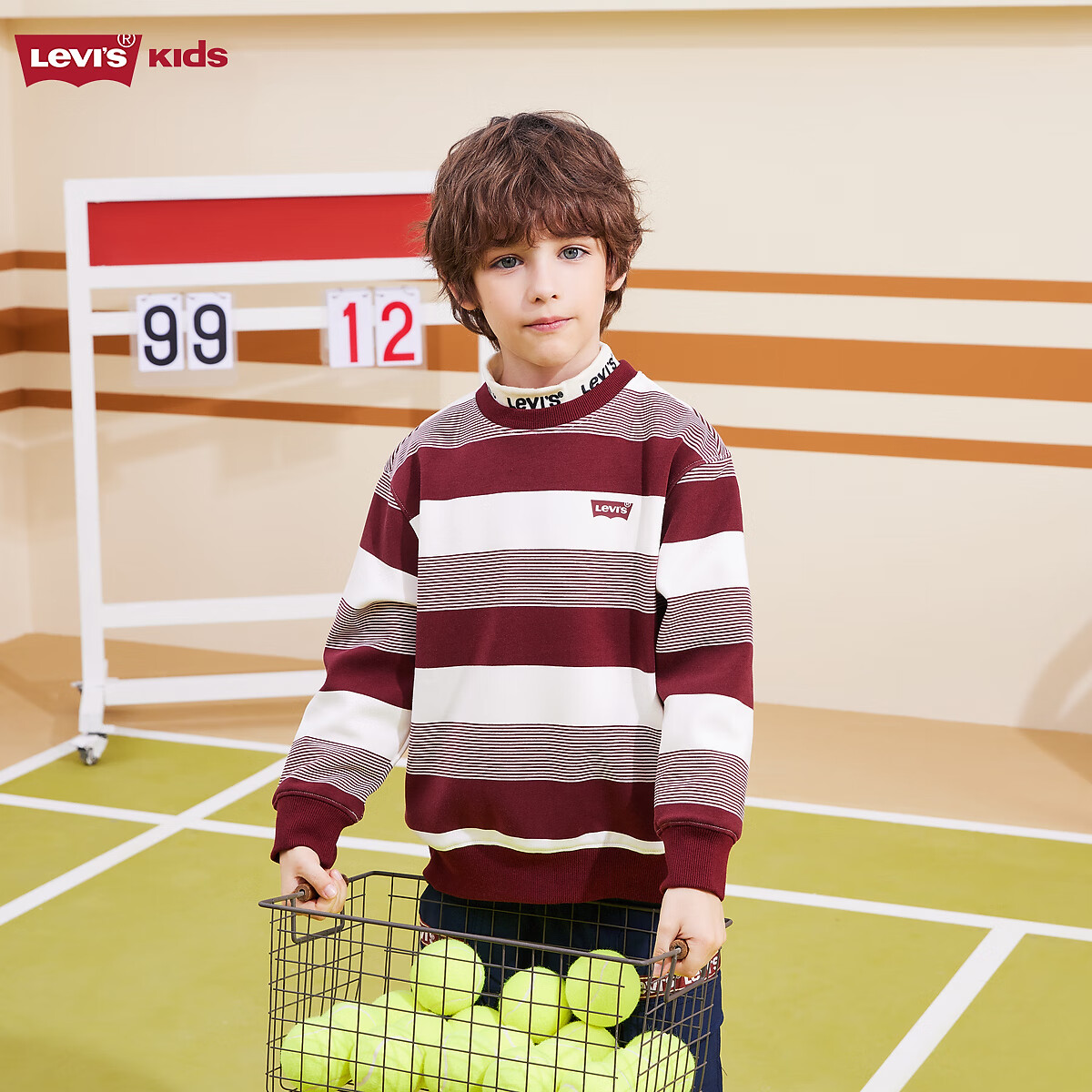 Levi's李维斯儿童条纹卫衣秋冬新款童装男童加绒保暖上衣