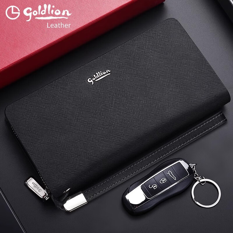 金利来男士手包2024新款大容量双拉链男包双层皮包多功能时尚商务手拿包 款式二【官方直发 假一罚十】