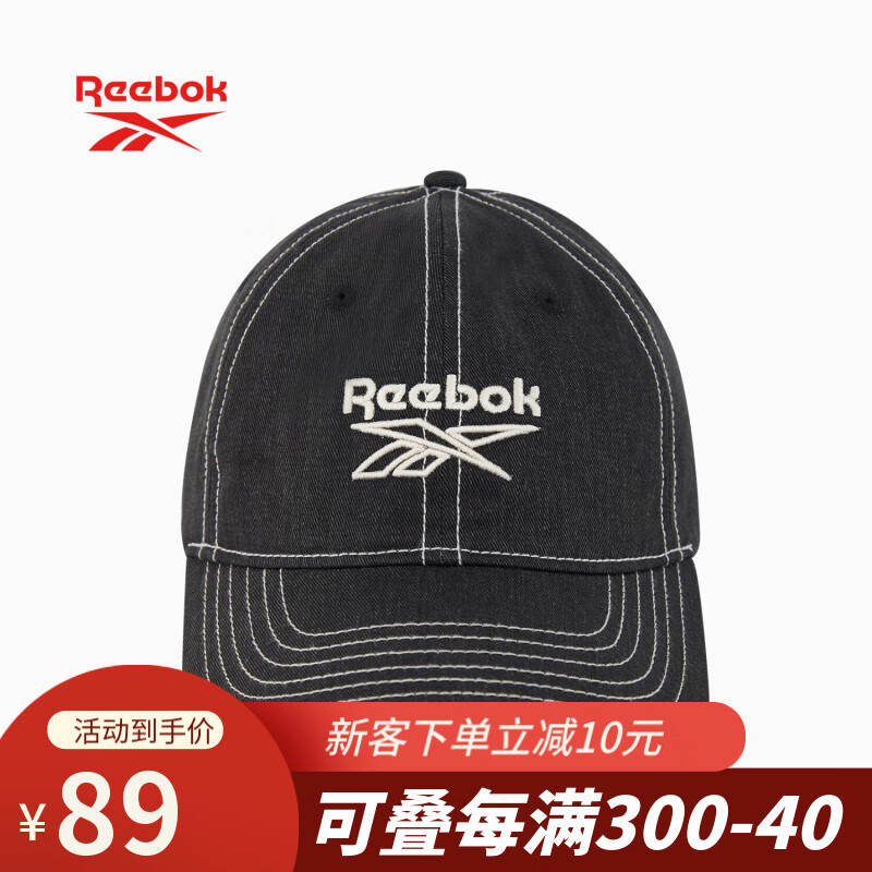 Reebok时尚牛仔帽 潮流百搭刺绣棒球帽男 显脸小深顶宽檐鸭舌帽女 黑色