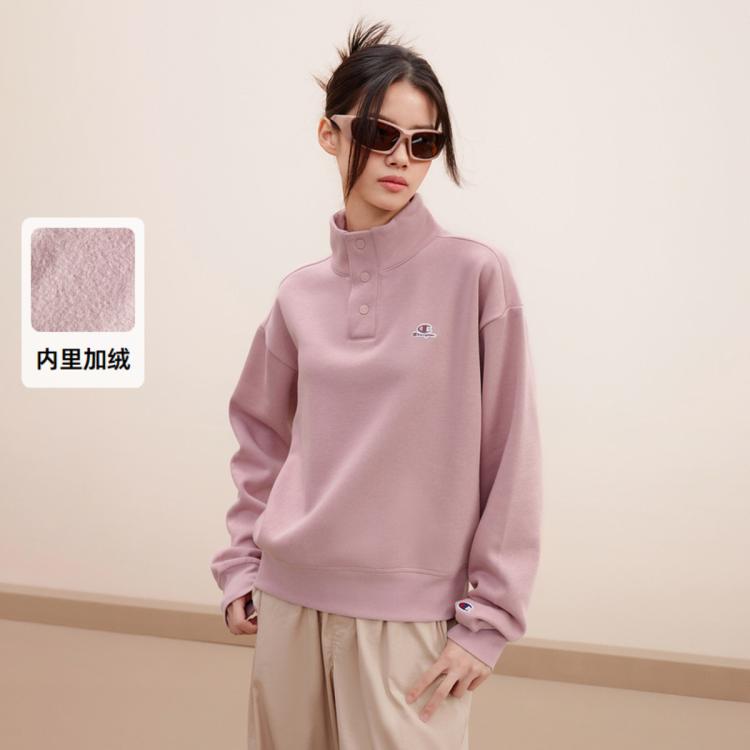 Champion【品牌】秋冬刺绣logo立领卫衣女休闲加绒半高领