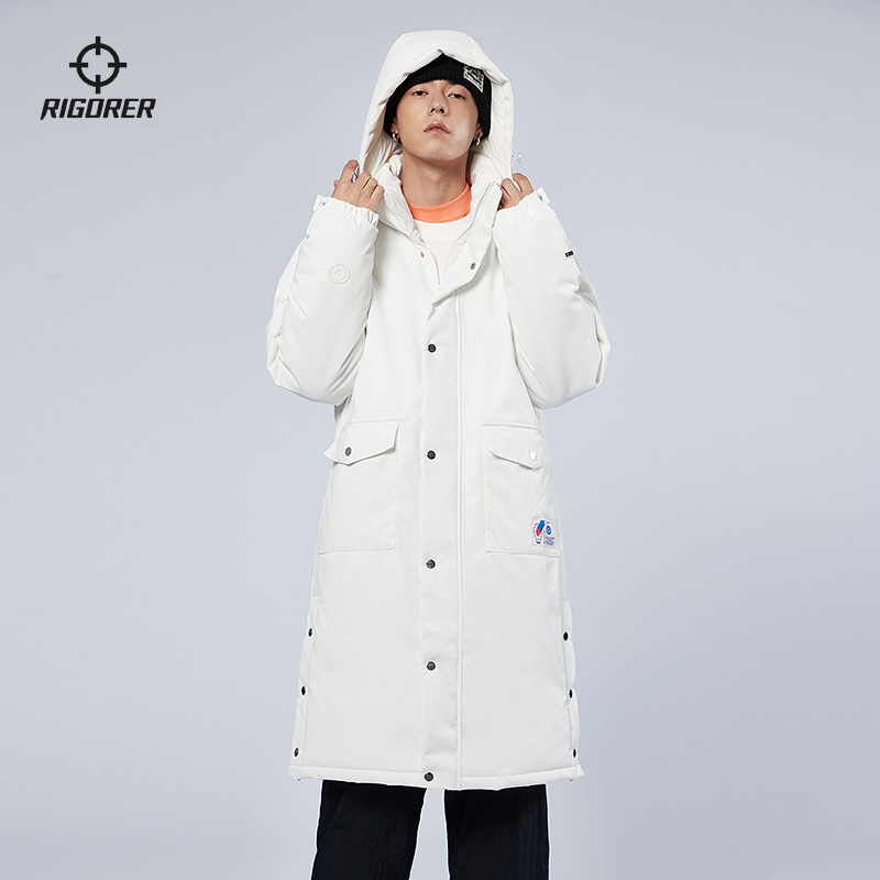 【优选】准者连帽长款棉服外套男子2024冬季长款加厚防风休闲