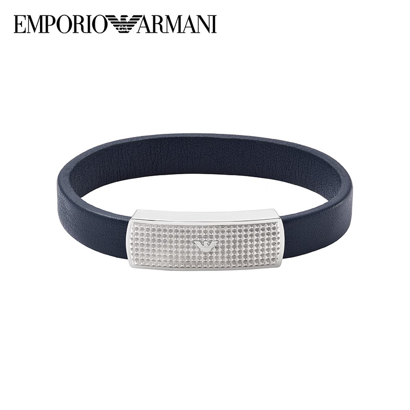 阿玛尼（Emporio Armani）阿玛尼男士鹰标皮质手环   银色、黑色 EGS2987040