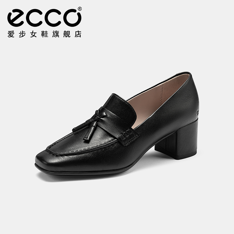 ECCO爱步女鞋粗跟高跟鞋 真皮乐福鞋法式小皮鞋 型塑290943