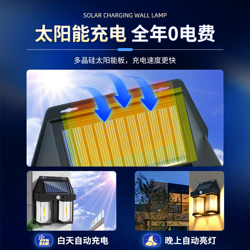 太阳能感应灯户外壁灯阳台灯入户门led氛围庭院花园防水围墙壁灯