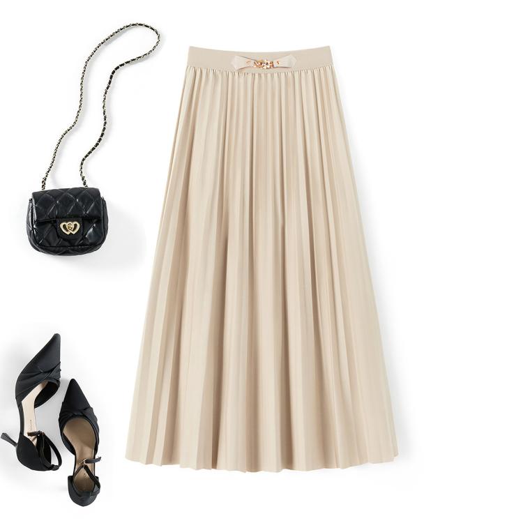 【高腰中长款百褶裙】春装新女士通勤气质纯色半身裙