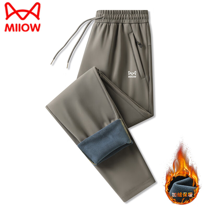 猫人加绒裤男秋冬季保暖休闲直筒长裤户外纯色男装